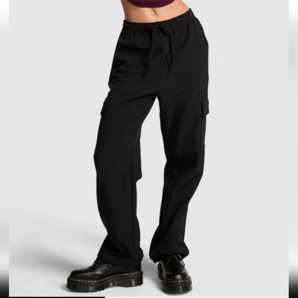 Pink Victoria's Secret Parachute Cargo Pants Black Lg